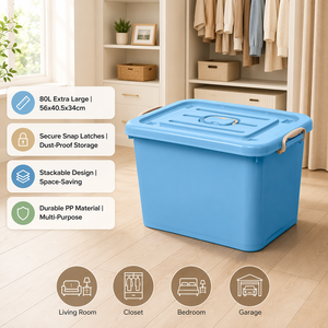 Contenedor de Plástico de Gran Capacidad de <span class=keywords><strong>80L</strong></span> para el Hogar, Caja de Almacenamiento con Ruedas, Cajas Organizadoras de Ropa Multifuncionales de Plástico para Dormitorio - Product Image 1