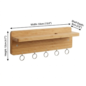 Porte-clés mural moderne en bambou avec étagère organisatrice de courrier et <span class=keywords><strong>5</strong></span> crochets pour entrée, buanderie, bureau à domicile, décoration professionnelle - Product Image 3