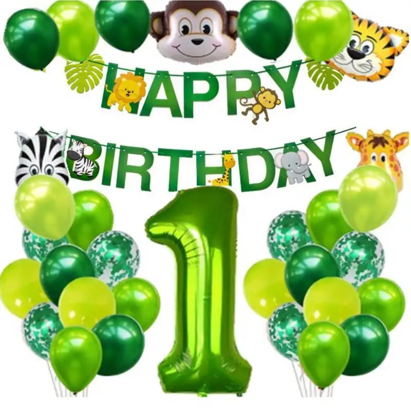 子供の誕生日バルーン雰囲気アレンジメントセットグリーンアルミニウム型1-9歳デジタル動物ヘッドバルーン