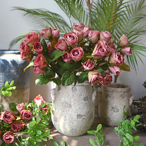 Bouquets artificiels en soie de roses avec pompons, décoration pour salon, café, fête - Product Image 4