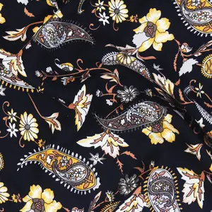 Poplin Spun Polyester Printed Fabric Black New Design Cashew Nut Pattern Boho Fabric For Clothes