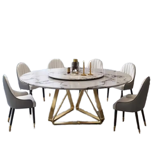 Juego de Mesa y Sillas de Comedor Modernas de Lujo, Giratorias, Estables, Ensambladas, Base de Acero Inoxidable Dorada, 6 Plazas, Extensible, para Hogar, Cocina, Cafetería - Product Image 5