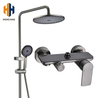 Ensemble de douche de luxe pour hôtel, finition laiton brossé, design moderne, mitigeur mural, cartouche céramique, jets multiples
