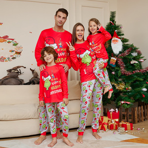 Conjunto de Pijamas de Natal Personalizado para Adultos e Crianças, 2 Peças, Conjunto de Pijamas do Grinch para Família - Product Image 1
