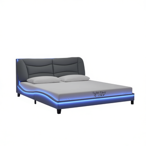 Letto Imbottito in Tessuto Grigio Chiaro 76x79.9 King Size con Luci LED Design Moderno - Product Image 1