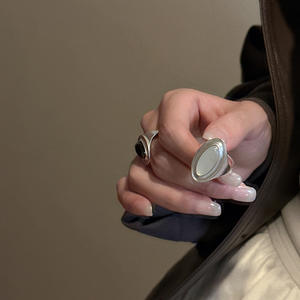 S925 Sterling Silver Korean Style Fashion <b>Ring</b> Niche Design Agate Matte Heavy Industry Personality Wholesale - Product Image 5