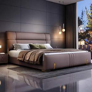 2025 नवीनतम राजा आकार के डबल असलवाले बिस्तर फ्रेम चमड़े के बेडरूम सेट डिजाइन रानी आकार लकड़ी के बॉक्स-होल्डर्ड चमड़े के बिस्तर - Product Image 4