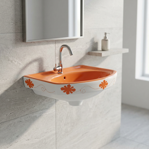 Lavabo de Pared Redondo de Cerámica Rosa de Lujo, Lavabo de Diseño para Baño, para Proyectos de Centros Comerciales, Villas y Hoteles, Venta al Por Mayor - Product Image 3