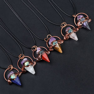 Perhiasan Kalung membuat aksesoris Vintage tembaga merah piramida heksagonal batu alam liontin batu permata hadiah DIY - Product Image 4