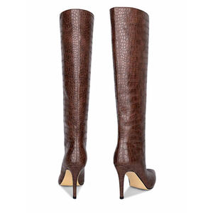 רטוב במפעל הסיטונאי נשים stitto bities 10 ס "מ הברך עקבים גבוהים ברך מגפיים חומים pu תנין רחב מגפי עגל - Product Image 5