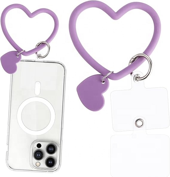 Heart Loop Silicone Phone Lanyard, Smart Phone Hand Wrist Lanyard Strap with Key Chain Holder Compatible with Most Smartphones