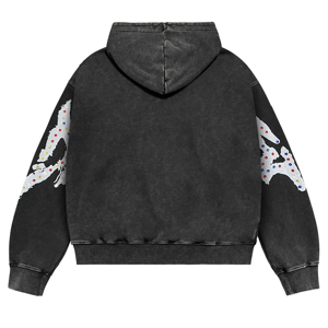 เสื้อฮู้ดดี้ลายกราฟิกหัวกะโหลกประดับเพชรหลากสีสไตล์วินเทจ ล้างสีแบบแอซิดวอช ทรงโอเวอร์ไซส์ พิมพ์ลายโกธิคเฮฟวี่เมทัล แขนยาว - Product Image 2