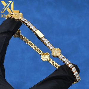 Luxury Paved CZ Zirconia Clover Tennis Bracelet with Claw Setting Plated High Quality Copper for <b>Men</b> and Women - Product Image 4