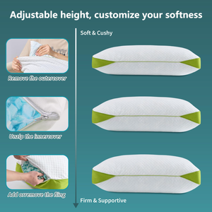 OEM Luxury Cooling <strong>Pillow</strong> for Hotel &amp; Home, Adjustable Shredded <strong>Memory</strong> <strong>Foam</strong> Fill, Medium Firm Support, <strong>King</strong> Queen <strong>Size</strong> - Product Image 4