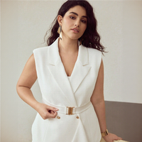 Rompi Wanita Kerja Kantor Ringan Model Double Breasted V-neck Panjang Penuh Kancing Premium Plus Size Warna Putih Baru