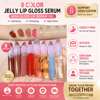 Baume à lèvres liquide effet cristal de glace personnalisé avec logo, brillant, enrichi en vitamine E, waterproof, teinte gelée, OEM, 8 couleurs, gloss à lèvres