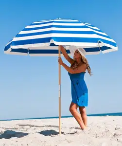 Ticari ağır UV koruma plaj şemsiyeleri ahşap kutup rüzgar geçirmez güneş gölge ile özelleştirilmiş büyük güneş şemsiyeleri şemsiye