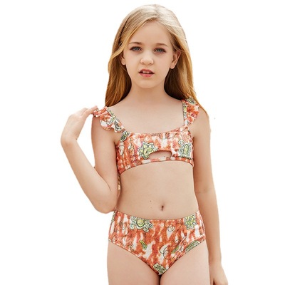 2021, детский раздельный купальник, женское бикини с цифровым принтом и завышенной талией