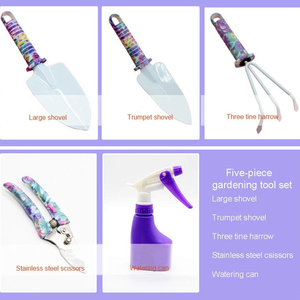 Ensemble d'outils de jardinage DIY OEM 5 pièces à motif floral, avec têtes en acier A3 et manches en PP, accessoires d'équipement de jardinage avec étui <span class=keywords><strong>pour</strong></span> la plantation - Product Image 3