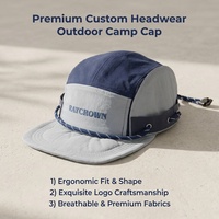 Gorra de camping de 5 paneles con correa trasera de malla transpirable de secado rápido personalizada al por mayor para deportes al aire libre, correr, senderismo y camping