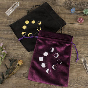 Kantong Perhiasan Flanel Tebal 13x18cm, Kantong Kartu <span class=keywords><strong>Tarot</strong></span> Oracle Beludru, Kantong Serut Hadiah Bintang Bulan - Product Image 3