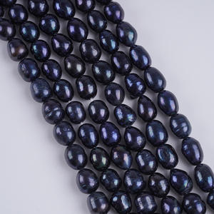 Vente en gros d'usine, perles d'eau douce naturelles blanches, forme de riz noir, semi-finies, 8-9 mm, pour collier DIY - Product Image 1
