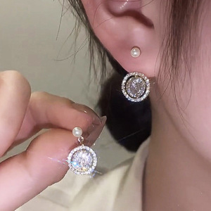 Elegant Faux Pearl Stud Earrings Sparkling Zircon Accent Princess Style Women Fashion Jewelry Daily Wear Gift - Product Image 5