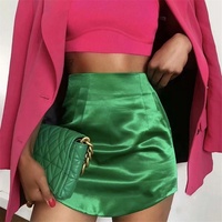 Women's Satin Straight Mini Skirts, High Waist Skirts