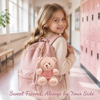 Llavero de peluche de oso rosa Kawaii, mini oso de juguete con suéter tejido y lazo, lindo peluche para mochila, bolso o como regalo.