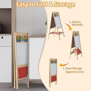 Caballete <span class=keywords><strong>de</strong></span> Madera para Niños con Ábaco, Pizarra Magnética <span class=keywords><strong>de</strong></span> Doble Cara, Pizarra Blanca y Pizarra <span class=keywords><strong>de</strong></span> Tiza, Caballete Plegable - Product Image 3
