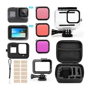 Kit d'accessoires Kitway pour GoPro <span class=keywords><strong>Hero</strong></span> 10 <span class=keywords><strong>9</strong></span> 8 Black, boîtier étanche, protection d'écran en verre trempé pour <span class=keywords><strong>accessoire</strong></span> GoPro - Product Image 1