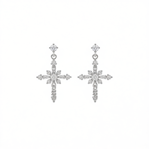 E1761 <b>White</b> <b>Gold</b> Diamond <b>Cross</b> Earrings Religious Women's Natural Round Brilliant Cut D Color Fine Jewelry - Product Image 1