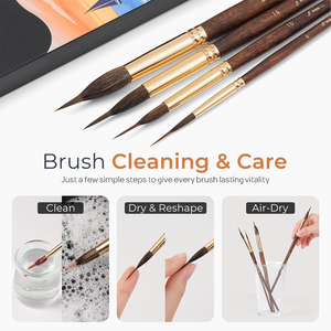 Pinceaux aquarelle de haute qualité, 4 pièces, manche en bois, poils de zibeline, pointe extra longue synthétique pour les détails fins - Product Image 6