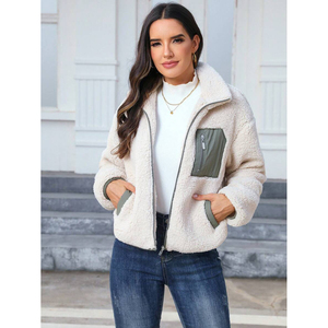 Veste en polaire à fermeture éclair de couleur unie chaude pour l'automne et l'hiver, vêtements féminins polyvalents pour tous les jours, veste personnalisée - Product Image 4