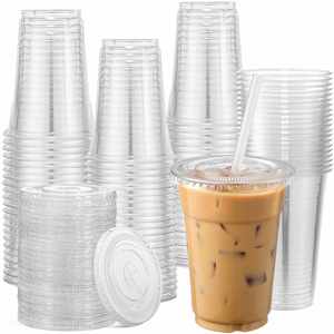 Gobelets jetables en plastique PET transparent avec couvercles à fente pour paille pour boissons froides, milkshakes et café glacé – Vente en gros - Product Image 1