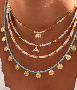 Collana di fascino estivo Boho madreperla conchiglia di perle perline di perline in acciaio inossidabile Charm Choker Design i tuoi gioielli personalizzati - Product Image 1