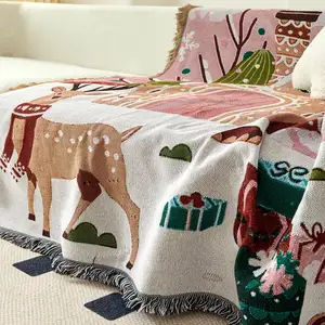 Custom Woven Jacquard Cotton Throw Blanket Christmas Tapestry