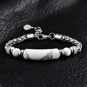 Bracelet jonc tendance pour homme en acier inoxydable avec barre incurvée, orné de pierres précieuses (obsidienne, œil de tigre, pierre cartographique) – Vente en gros 2026 - Product Image 6