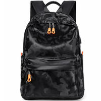 Sac à dos pour ordinateur portable imperméable en tissu Oxford camouflage avec port de charge USB, fermeture éclair, antivol, unisexe, pour l'école, en matériau PC