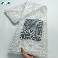 Tulle noir lourd, orné de paillettes brodées à la main, motif feux d'artifice, dentelle en maille, tissu africain de luxe pour robe de mariée ou de soirée 4958