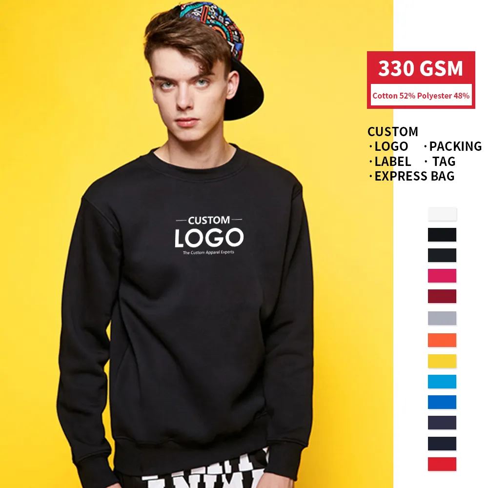 Hoge Kwaliteit 52% Katoenen 48% Polyester Mannen Sweatshirts Afdrukken Borduurwerk Custom Crewneck Sweatshirt