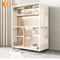 Villa de luxe spacieuse pour chat en bois, verre et fer avec roues verrouillables et structure d'escalade multi-niveaux – Maison et cage pour chat prêtes pour l'hiver