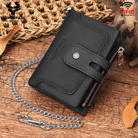 Portefeuille unisexe classique en cuir véritable avec protection RFID anti-vol, fenêtre photo, porte-monnaie court avec chaîne et doublure en polyester