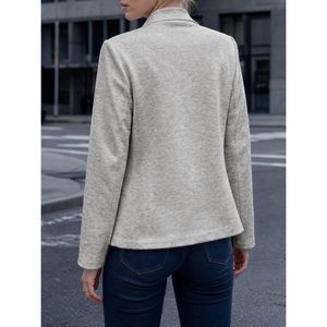 Custom <b>Womens</b> Sweatshirt <b>Blazer</b> Open Front Stand Collar Long Sleeve Casual Coat Cotton Jacket - Product Image 4