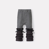 İlkbahar Sonbahar Çocuk Unisex Elastik Belli Peluş Kalın Fiyonklu Örgü Katlı Tayt Bebek Pantolonu