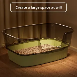 Extra Large <strong>Cat</strong> Litter <strong>Box</strong> with High Fence Semi-Enclosed Open Design Anti-Splash Features <strong>Plastic</strong> <strong>Cat</strong> Toilet Accessory - Product Image 2
