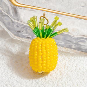 Pendentif en verre fait main, accessoires de bijoux DIY, breloques thème fruits (raisins, ananas, fraises), en acier inoxydable, cadeau unisexe - Product Image 3