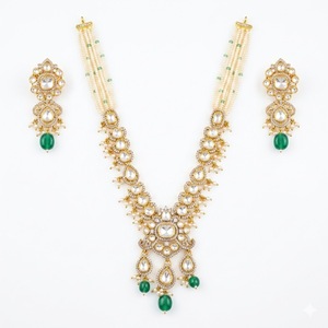 Royal 925 Silver Emerald Pearl <b>Necklace</b> Set Traditional Bridal Jewelry Designer Earrings for Women Collection - Product Image 1