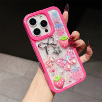 Casing Handphone Glitter Strawberry Cherry Bow untuk iPhone 17 16 15 14 Pro Max Kupu-kupu Bunga Resin ROSE DIY Bintang Penutup Belakang