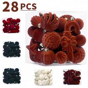 Nouvelle Arrivée Design Luxe Lot de 28 Boules de Noël en Velours Floqué Écologique 2,75 Pouces en PS pour Décoration - Product Image 1